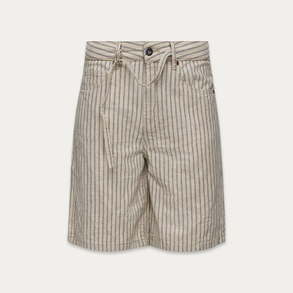 Herringbone Belted Shorts - Herringbone Stripes
