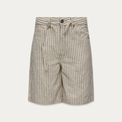 Herringbone Belted Shorts - Herringbone Stripes