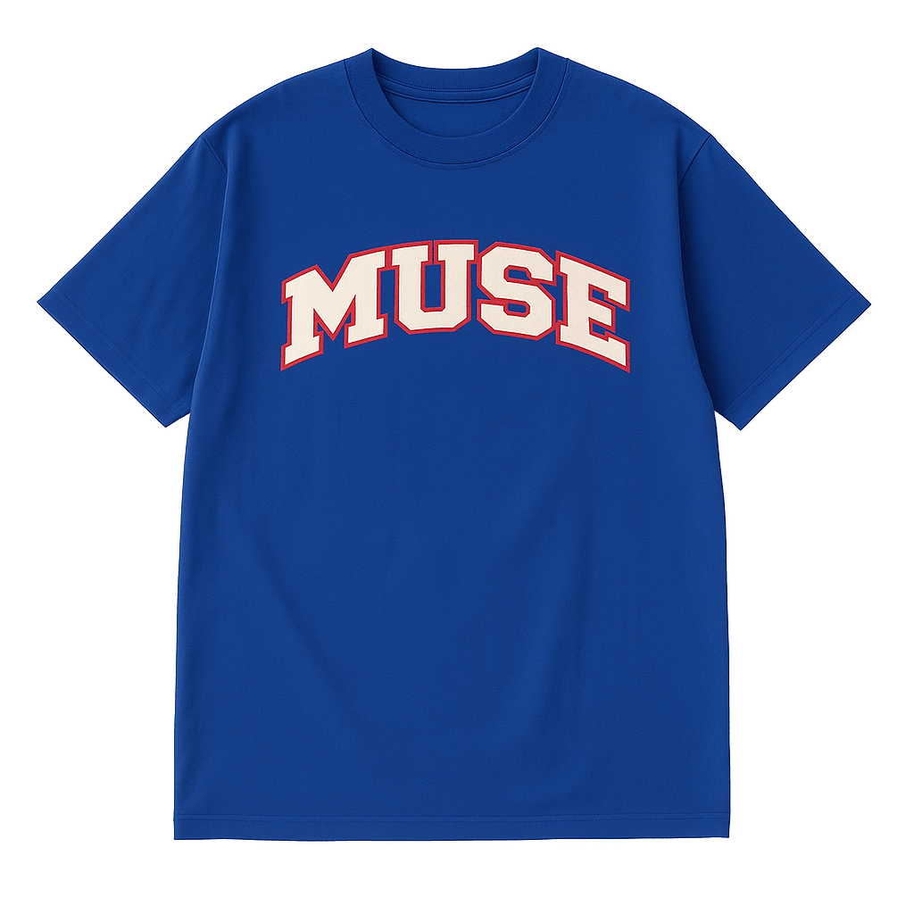 Muse Tee OG Patch royal blue logo red cream