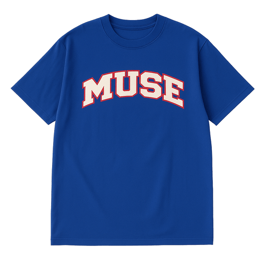 Muse Tee OG Patch royal blue logo red cream