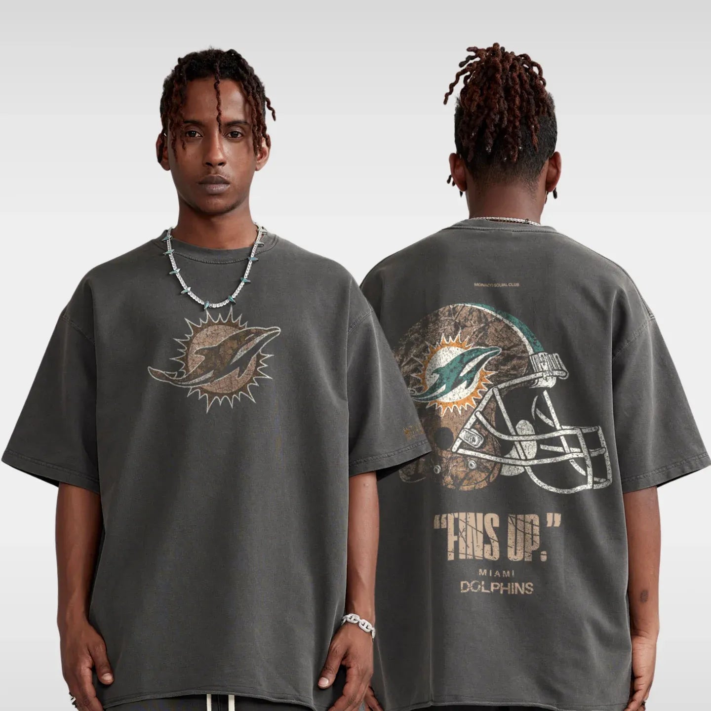 DOLPHINS REALTREE FOOTBALL TEE - DARK GRAY