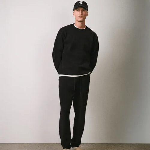 Textured Knit Crew-Black