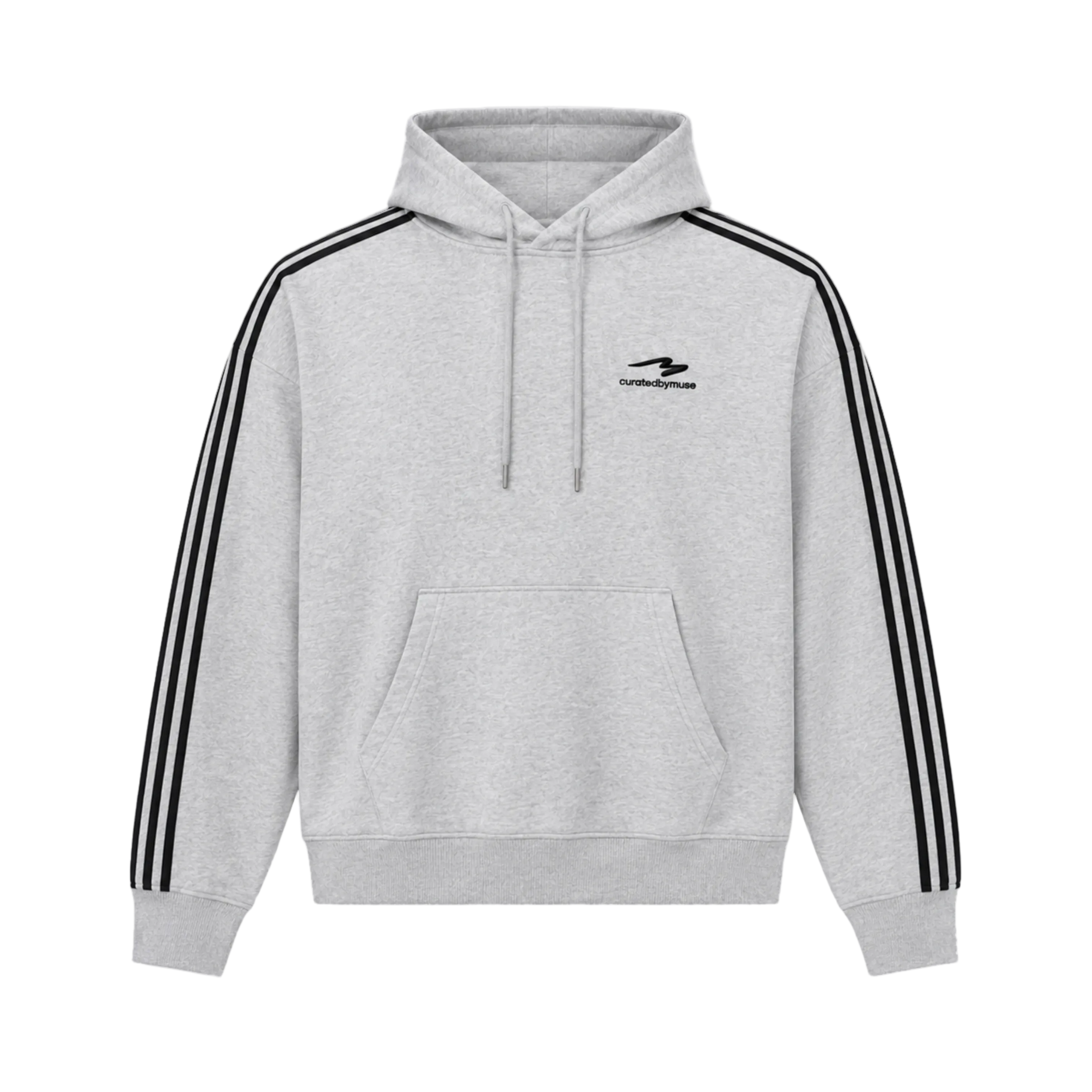 French Terry Striped Hoodie - Sports Grey