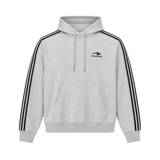 French Terry Striped Hoodie - Sports Grey