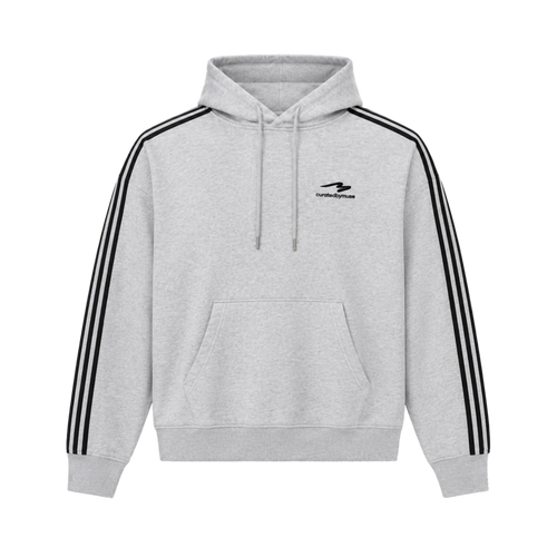French Terry Striped Hoodie - Sports Grey