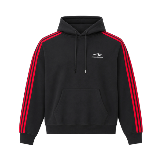 French Terry Striped Hoodie - Redline