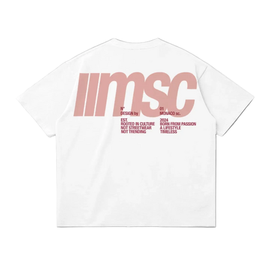 MSC LABEL TEE - WHITE CLAY CRIMSON