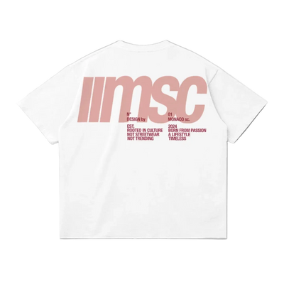 MSC LABEL TEE - WHITE CLAY CRIMSON