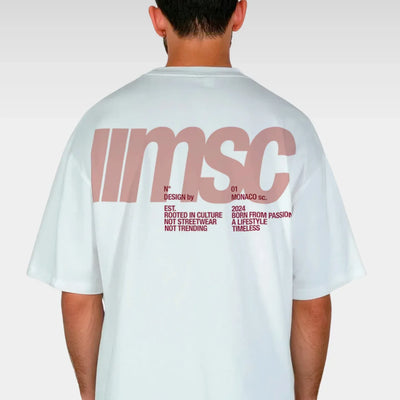 MSC LABEL TEE - WHITE CLAY CRIMSON