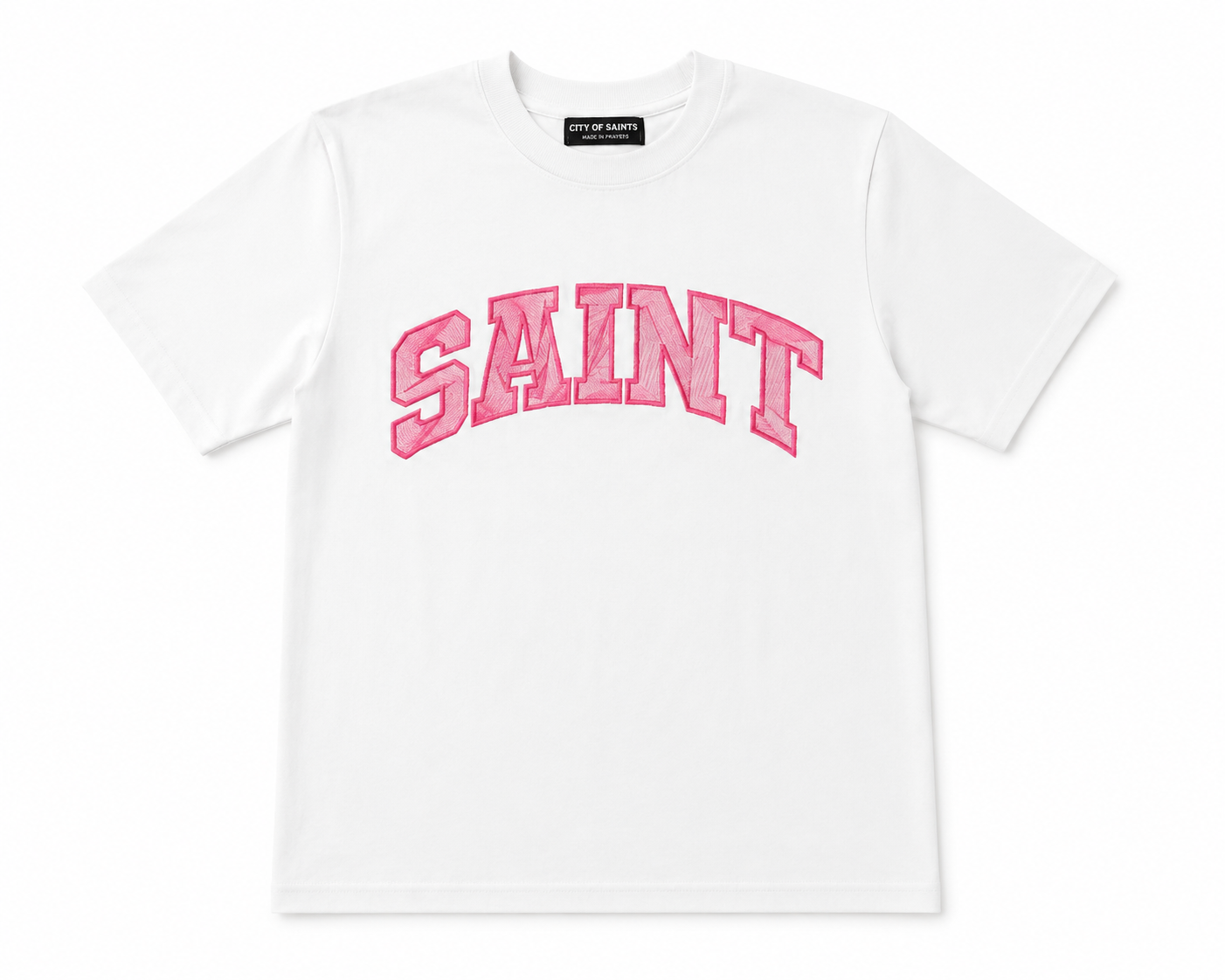 Saint White Tee - Pink Stitch