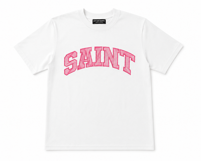 Saint White Tee - Pink Stitch