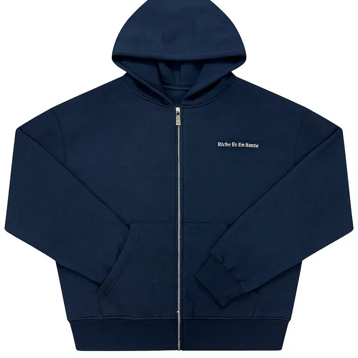 "Riche Et En Santé" Zip-up - Navy