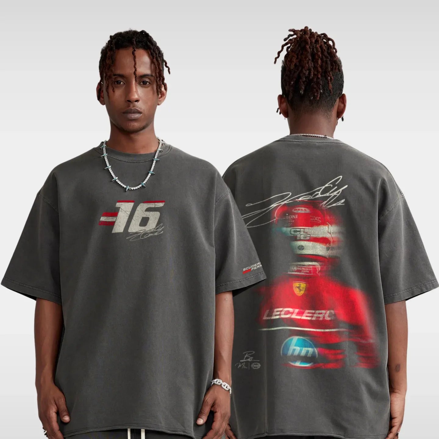 T-shirt Charles Leclerc Blur - Profil arrière - Gris foncé