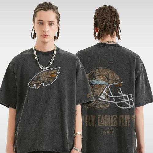 EAGLES REALTREE FOOTBALL TEE - (FADED BLACK)