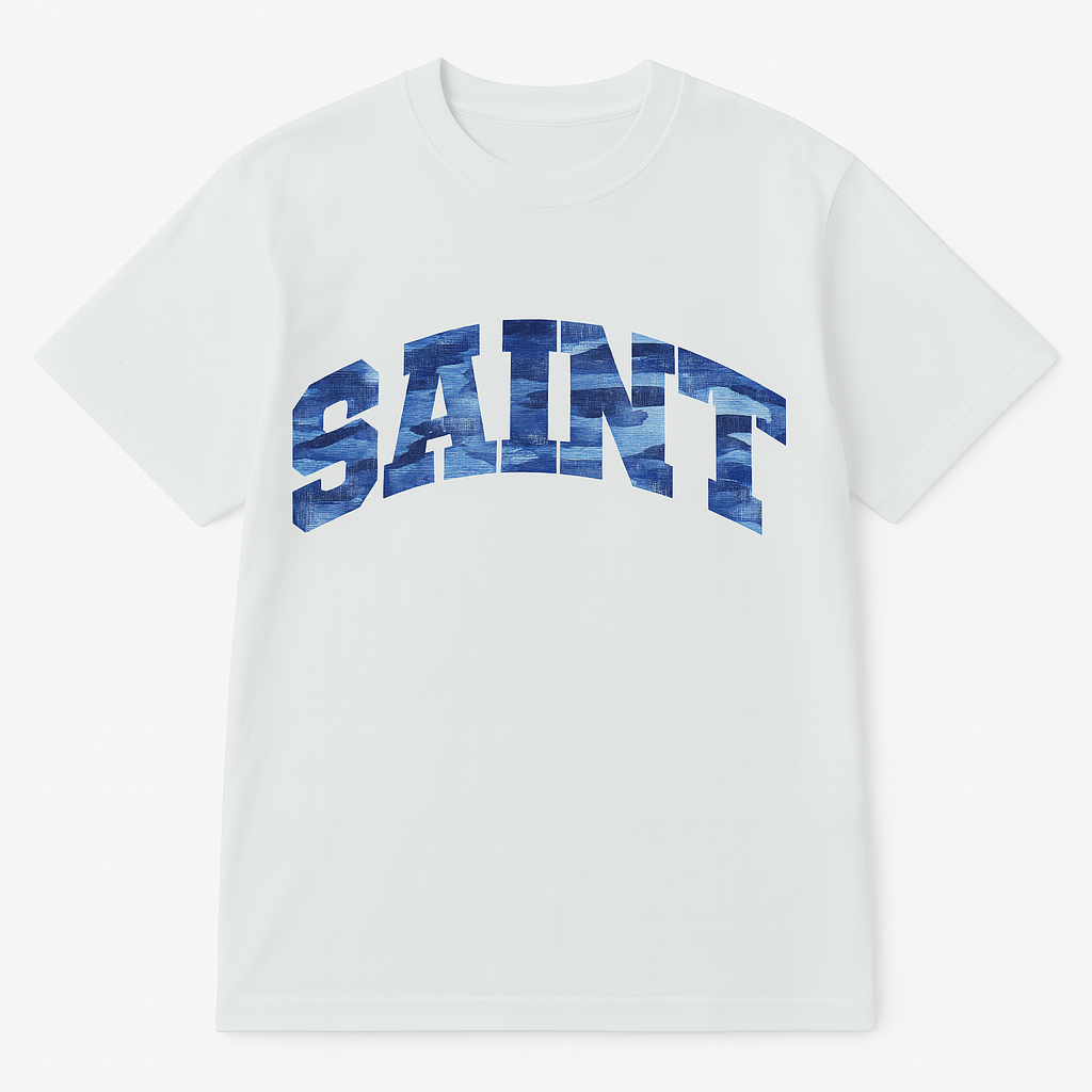 White “Saint” Blue Camo Tee
