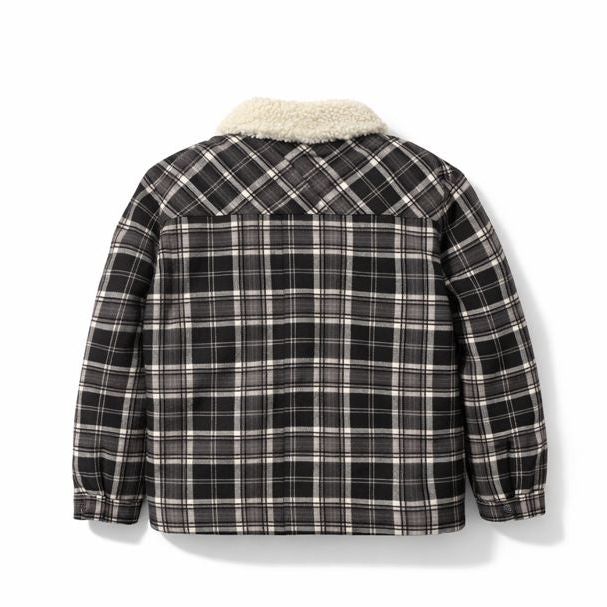 Plaid Sherpa Overshirt - Black / Gray