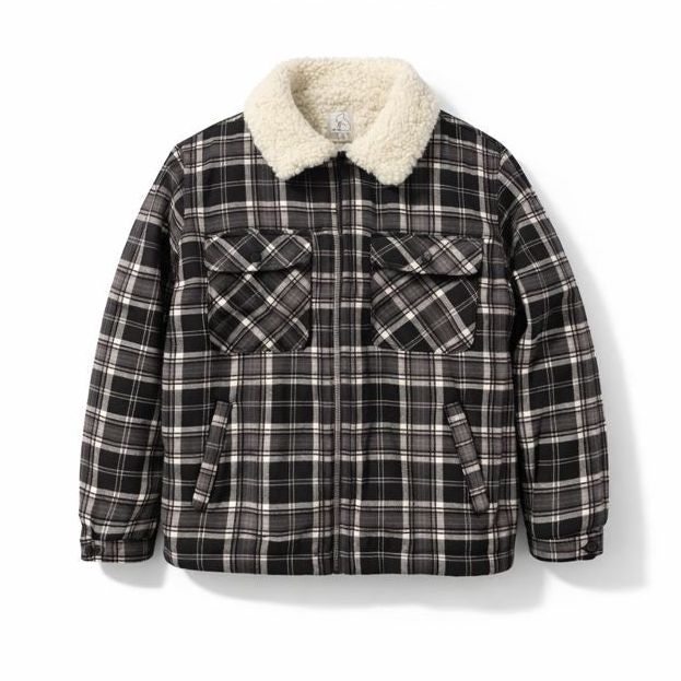 Plaid Sherpa Overshirt - Black / Gray