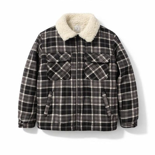 Plaid Sherpa Overshirt - Black / Gray
