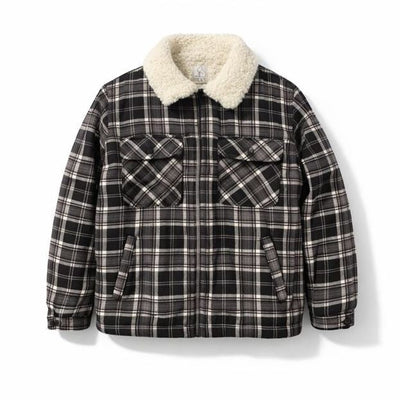 Plaid Sherpa Overshirt - Black / Gray