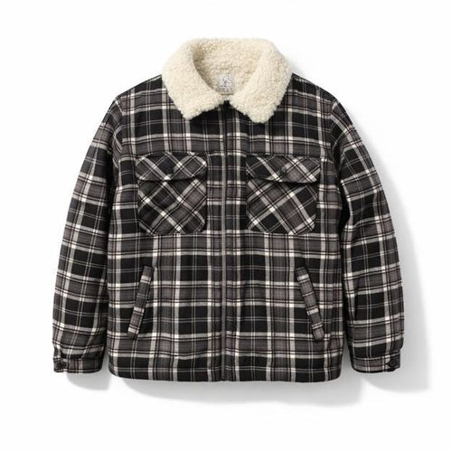Plaid Sherpa Overshirt - Black / Gray