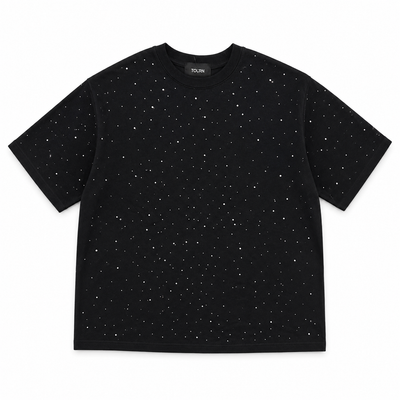 Saint Black Tee - All Over Rhinestone