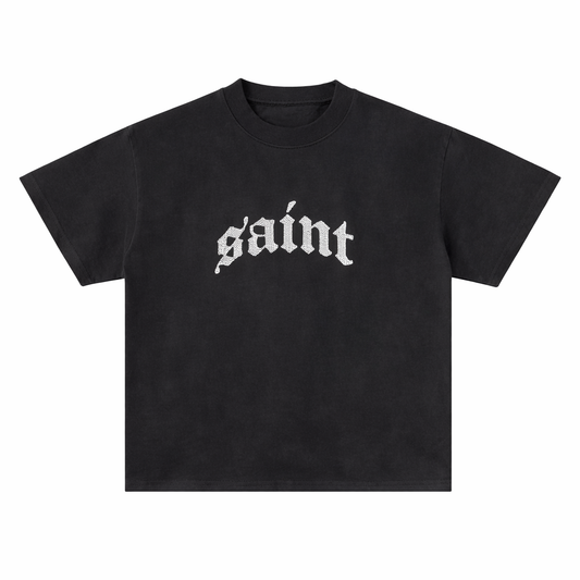 Black “Saint” White Glitter Tee