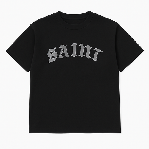 Black “Saint” White Stitched Tee