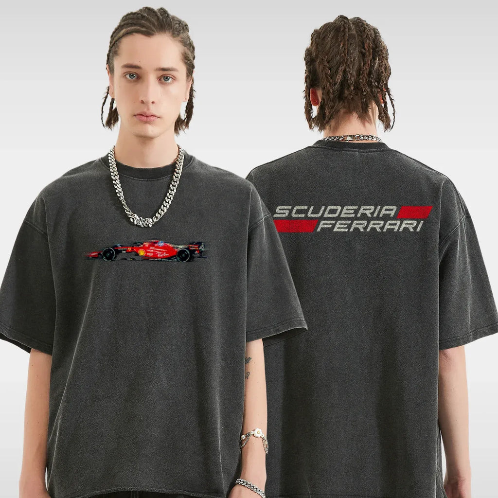 T-shirt de course Scud Ferrari Leclerc - Gris foncé