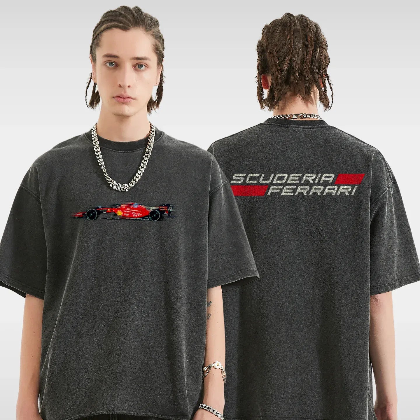 T-shirt de course Scud Ferrari Leclerc - Gris foncé