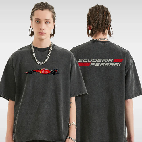 SCUD FERRARI LECLERC RACING TEE - DARK GRAY