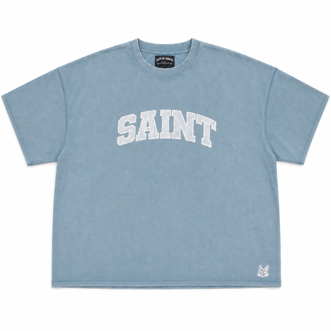 Heavyweight Blue Tee - Saint Logo White Stitch
