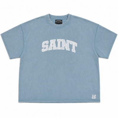Heavyweight Blue Tee - Saint Logo White Stitch