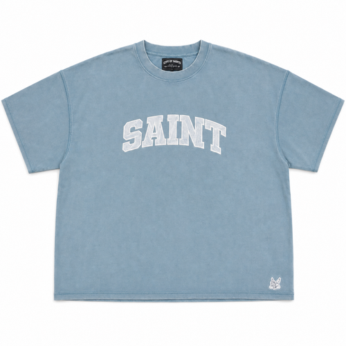Heavyweight Blue Tee - Saint Logo White Stitch