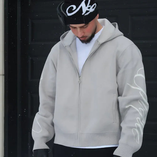 NE Zip-Up With Sleeve Logo - Grey