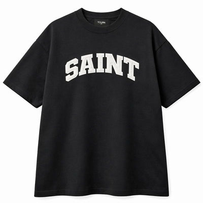 T-shirt noir « Saint » avec écusson blanc de l'université