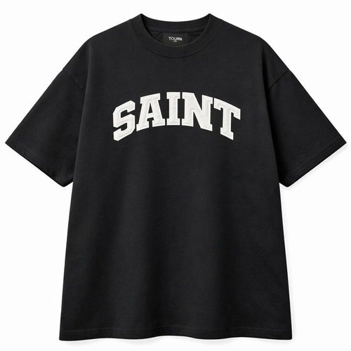 Black ''Saint'' White Ribbed Patch Tee