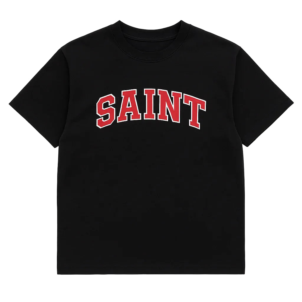 Black ''Saint'' White Stitched Red Patch Tee