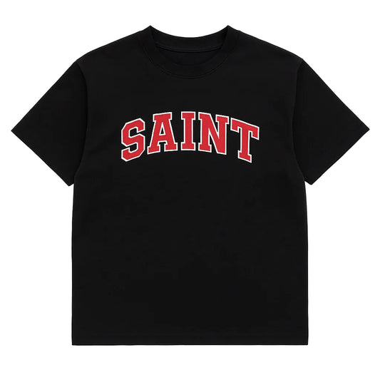 Black ''Saint'' White Stitched Red Patch Tee