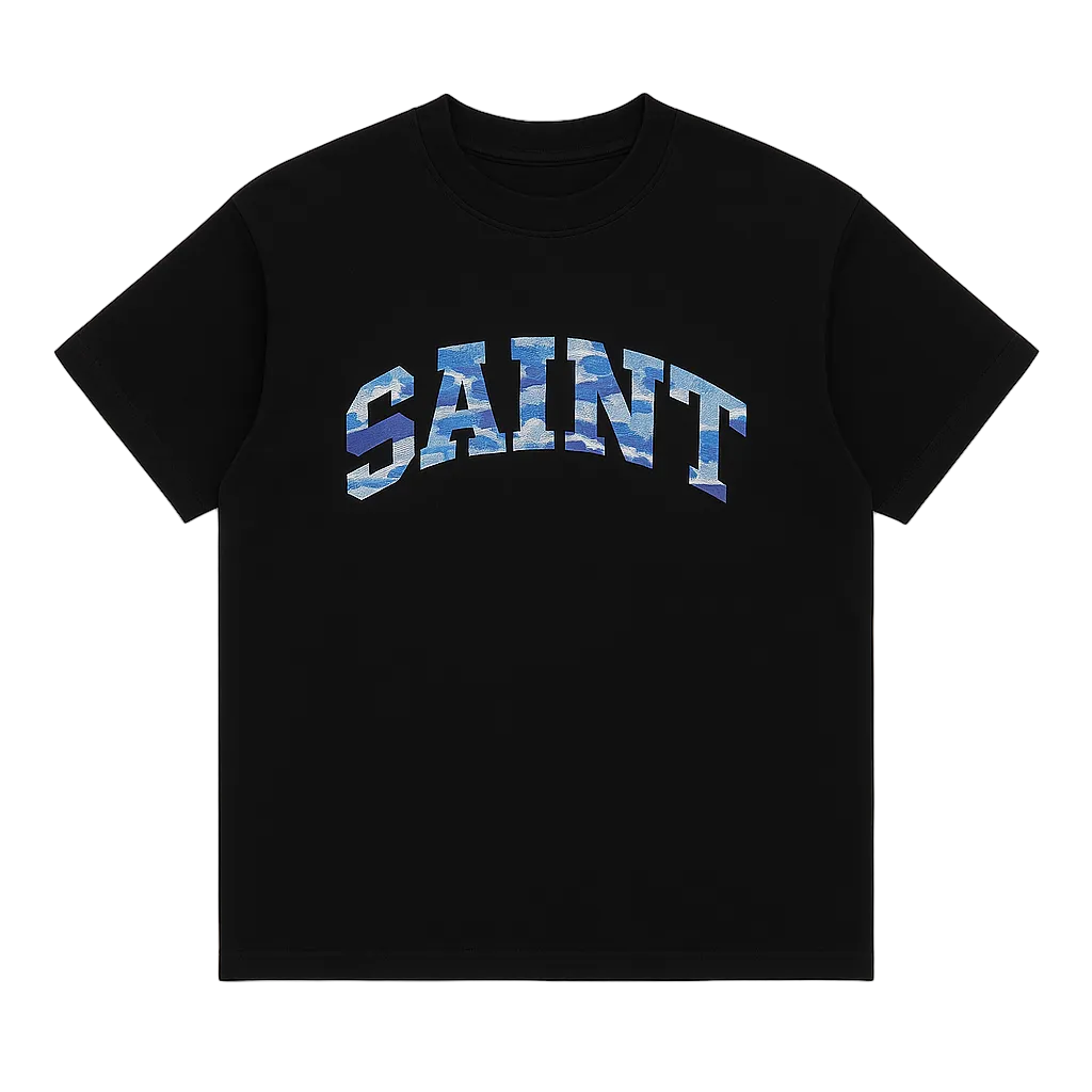 Black “Saint” Blue Camo Tee