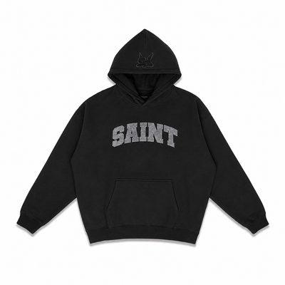 Saint Black Hoodie - Grey Rhinestone