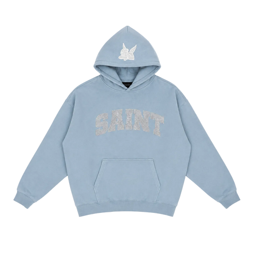 Saint University Blue Hoodie - Grey Rhinestone
