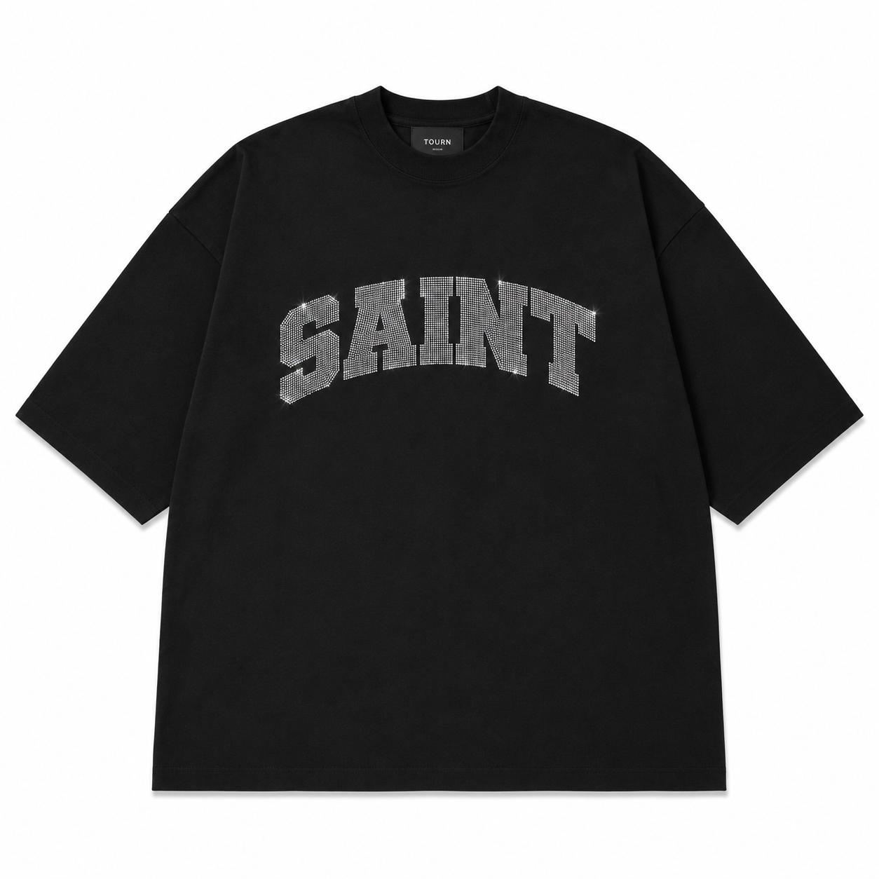 Saint Black Tee - Grey Rhinestones
