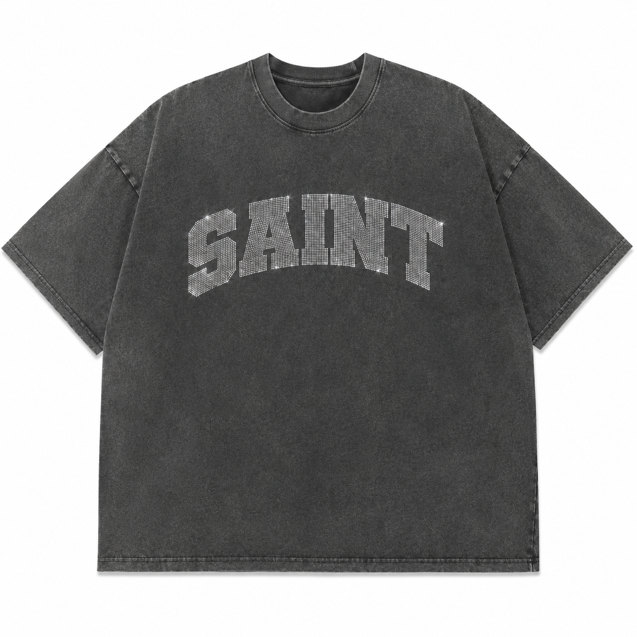 Saint Dark Wash Tee - Grey Rhinestones