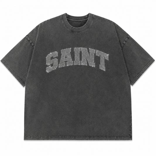 Saint Dark Wash Tee - Grey Rhinestones