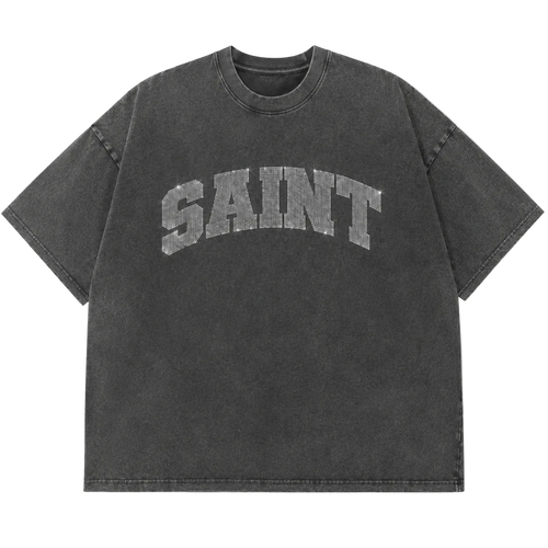 Grey Tee - Saint Silver Rhinestones