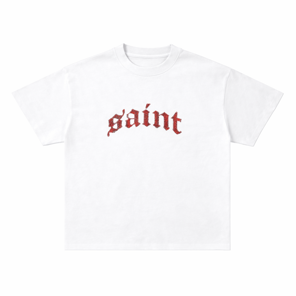 T-shirt blanc « Saint » à paillettes rouges