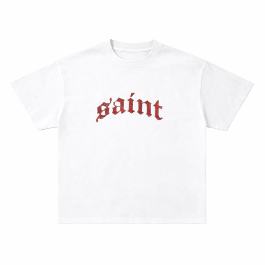 T-shirt blanc « Saint » à paillettes rouges