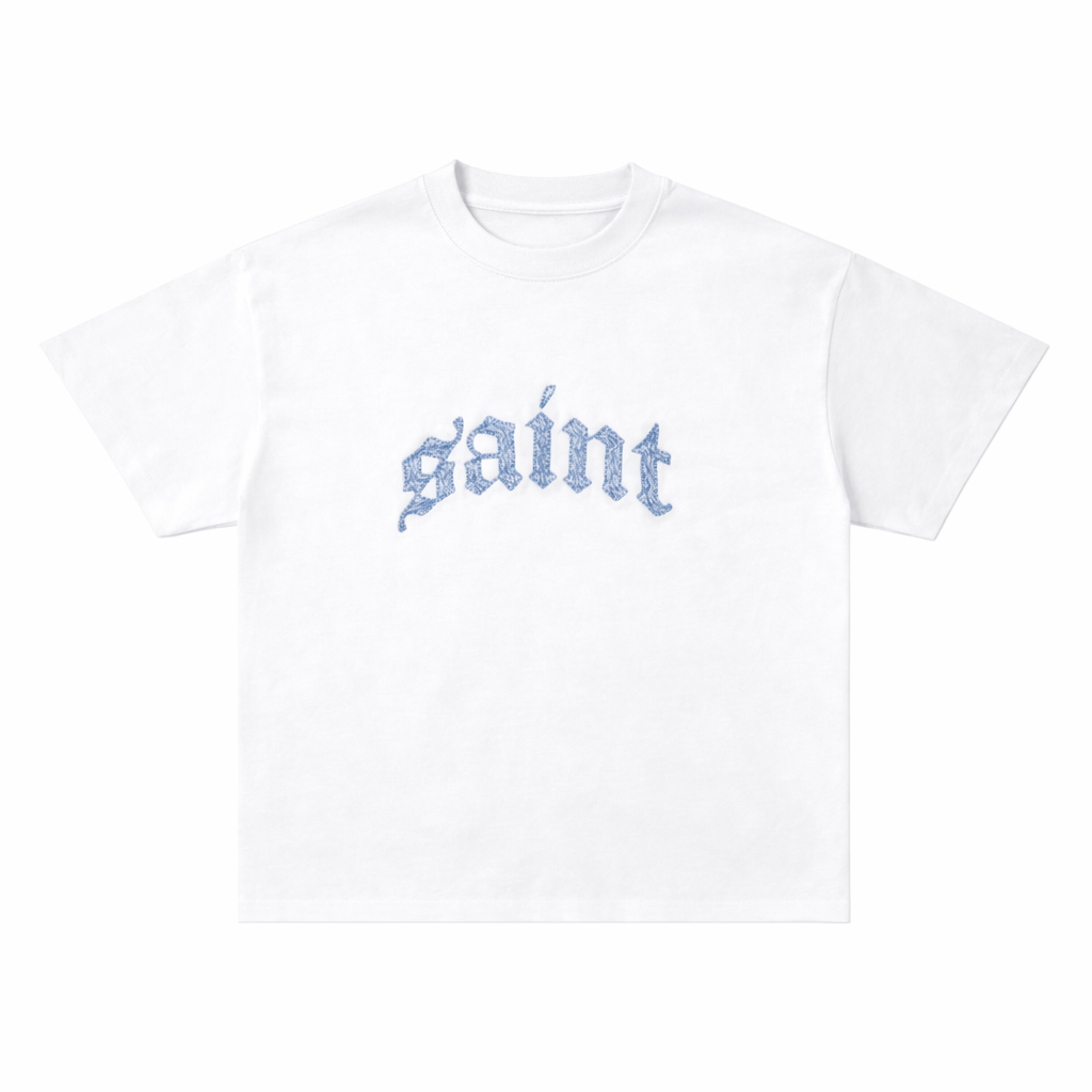 Saint White Tee - Blue Stitched