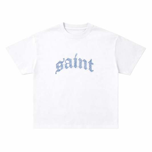 Saint White Tee - Blue Stitched