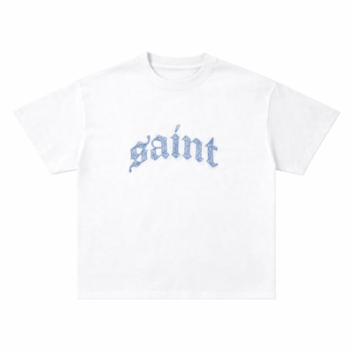 Saint White Tee - Blue Stitched